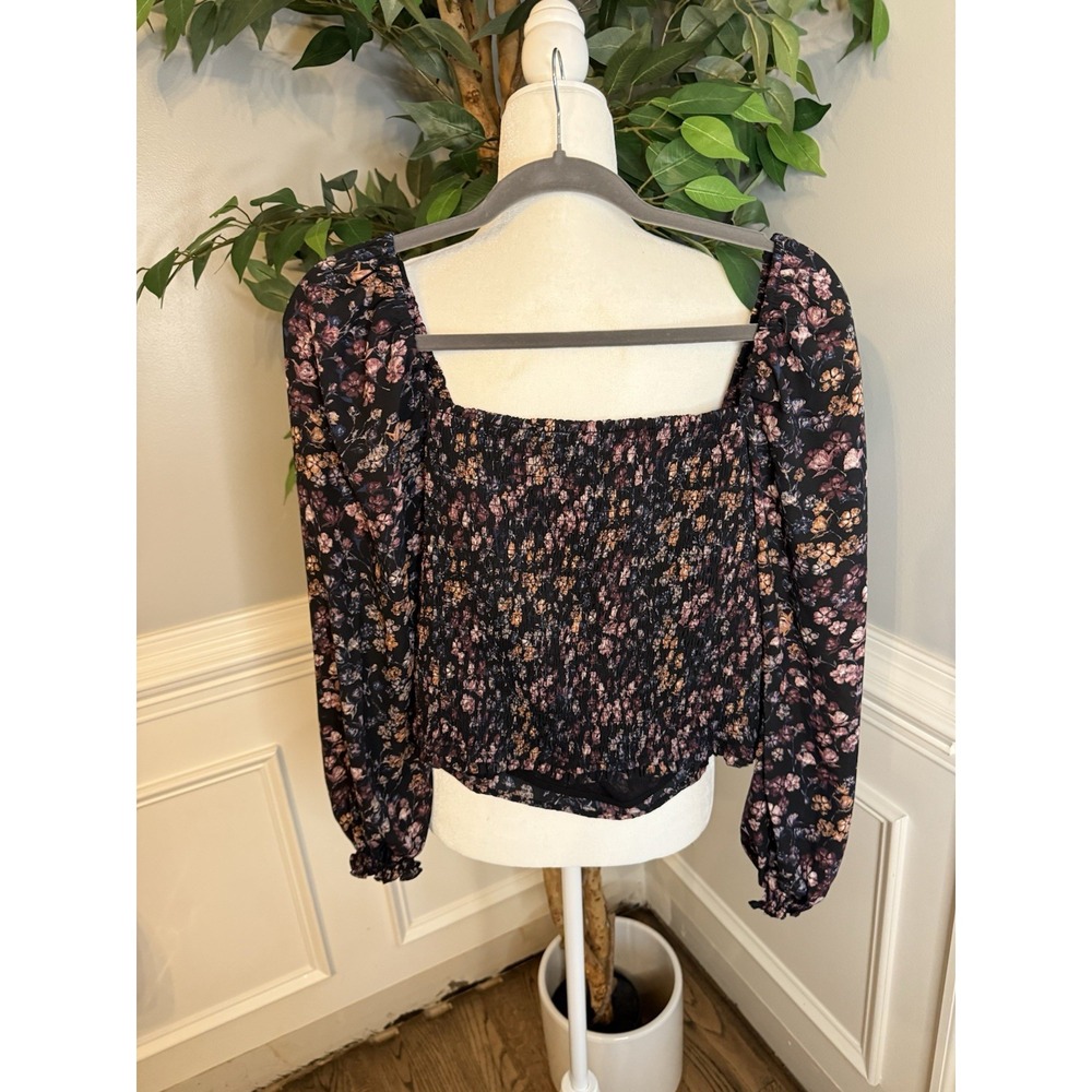 Vintage Y2K Abercrombie & Fitch Boho Floral Sheer Sleeve Crop Tiered Top Large